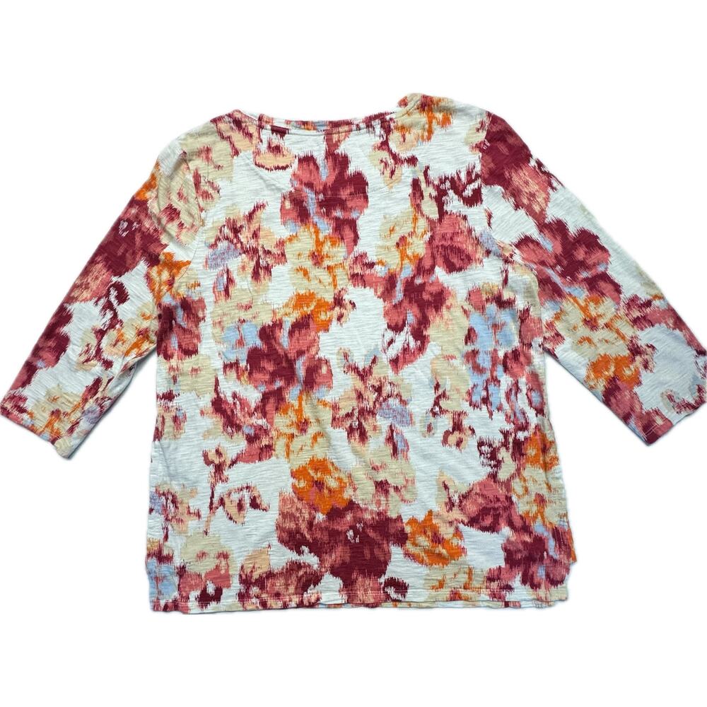 Chico's Popover Cottagecore Scoop Neck 3/4 Sleeve Floral Top Women L Pink Ivory - Picture 2 of 7